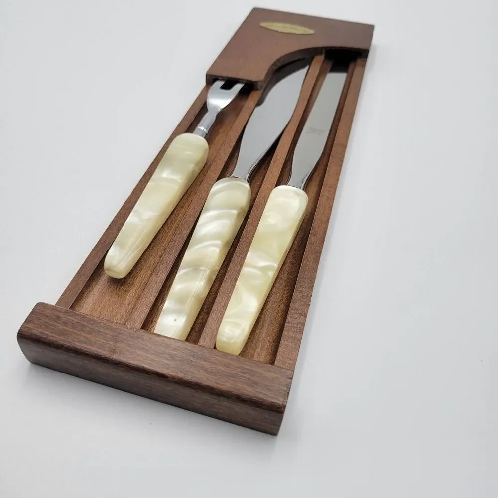 1960's TOWN & COUNTRY Carving Set Mother of Pearl Fleetwood Set of 3 vintage